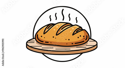 A cartoon of a crusty, golden loaf of bread with steam rising