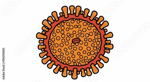 A cartoonish illustration of a spherical virus with club-shaped spikes