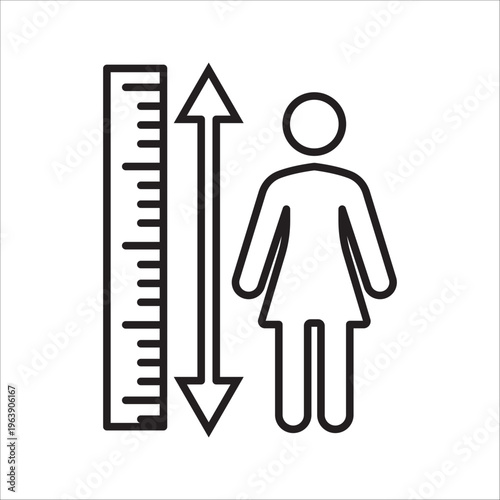 Female Body Height Measurement Icon Vector" atau "Human Height Scale and Growth Indicator Icon".