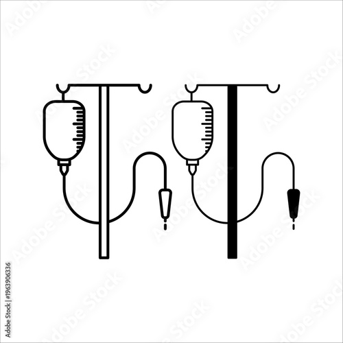 Set of Medical IV Drip Infusion Icons in Line and Silhouette Style"