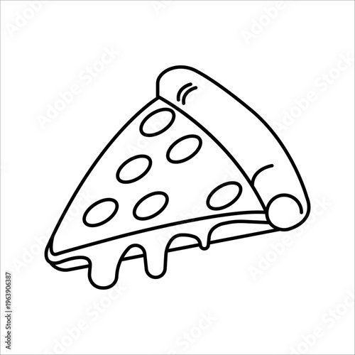 Melted pizza clip art in a minimalist doodle style, featuring a triangular slice with a tempting visual of melted cheese.