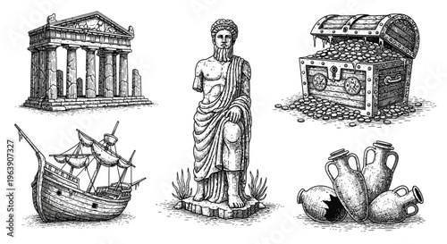 Ancient Greece Artifacts and Historical Symbols Collection