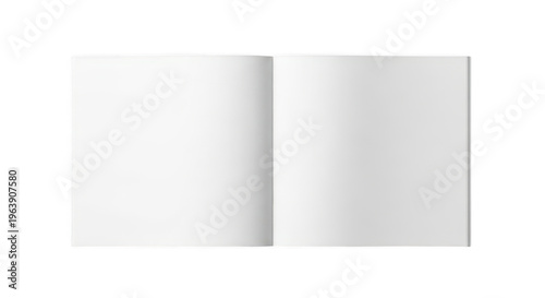 A high quality top view of an open square brochure with blank white pages for custom design work isolated on transparent background,png