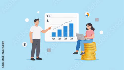 Business meeting with financial chart