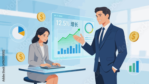 Business meeting with financial growth chart