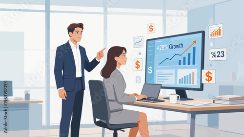 Business meeting with financial data