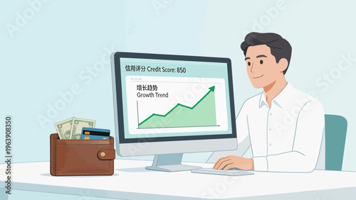 Man viewing credit score on computer