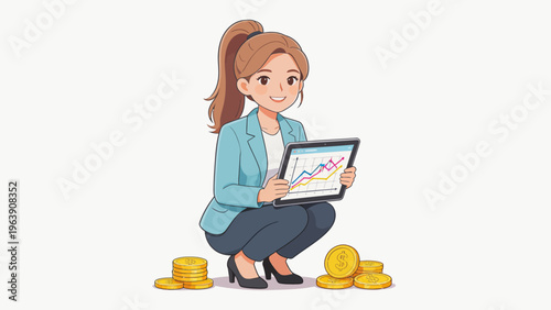 Businesswoman with tablet and coins