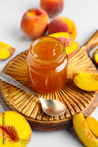 Homemade peach jam in glass...