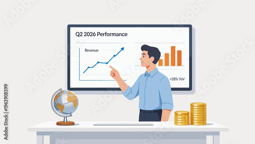 Businessman presenting Q2 revenue growth