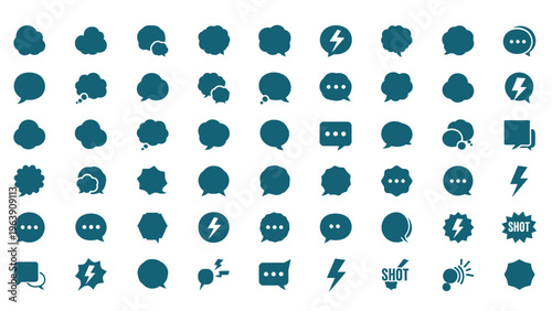 speech bubbles thought bubbles and chat icons vector set showcasing diverse communication and dialogue design elements.
