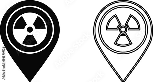 Nuclear radiation hazard map pointer icons for dangerous zone location marking and safety navigation.