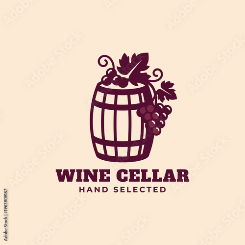 This charming image showcases a rustic wine cellar complete with a wooden barrel and grapes, ideal for wine lovers or businesses in the vineyard industry.