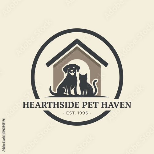 The logo features a dog and cat together, symbolizing companionship and a caring environment for pets in need, designed for a pet haven or adoption charity.