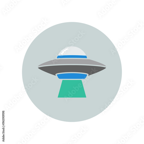 ufo flying saucer illustration hovering with an alien abduction beam a simple flat design graphic for space exploration and science fiction concepts