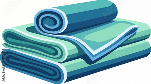 A pristine illustration of neatly stacked soft towels in calming shades of blue and green, ideal for promoting relaxation, comfort, and the essentials of modern living.
