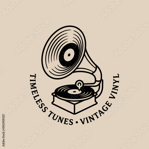 An artistic design of a vintage vinyl record player symbolizing nostalgia and love for music, enriching any space with its classic charm and timeless appeal for audiophiles.