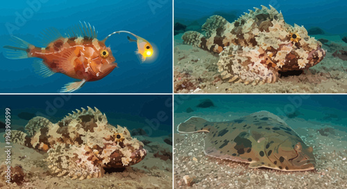 Collage of Camouflaged Marine Animals and Deep Sea Fish