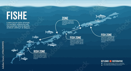 Underwater Marine Ecosystem Infographic with Fish Distribution Zones