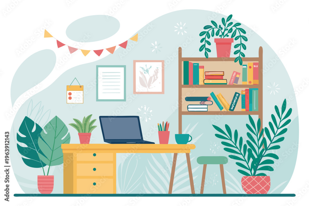Obraz premium Vibrant Home Workspace Vibrant Colors Vec Creative Visual