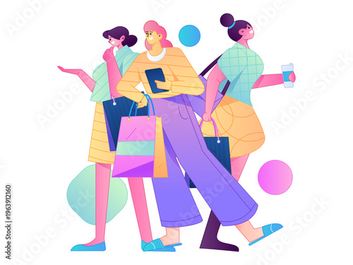 Holiday shopping people doing e-commerce online shopping flat vector concept operation hand drawn illustration
