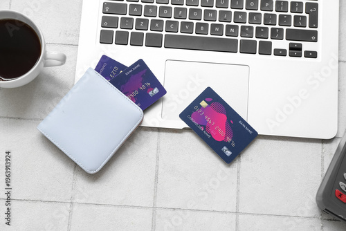 Laptop with wallet, credit ...
