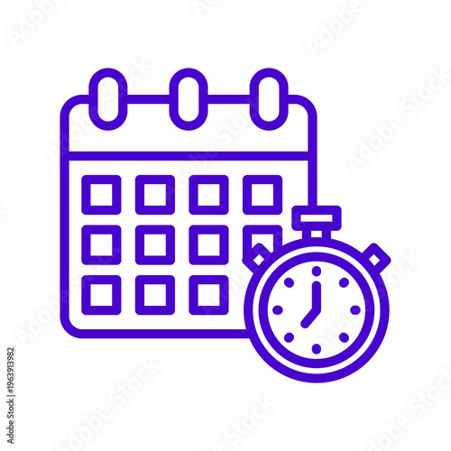 Neon calendar and stopwatch icon isolated on transparent background