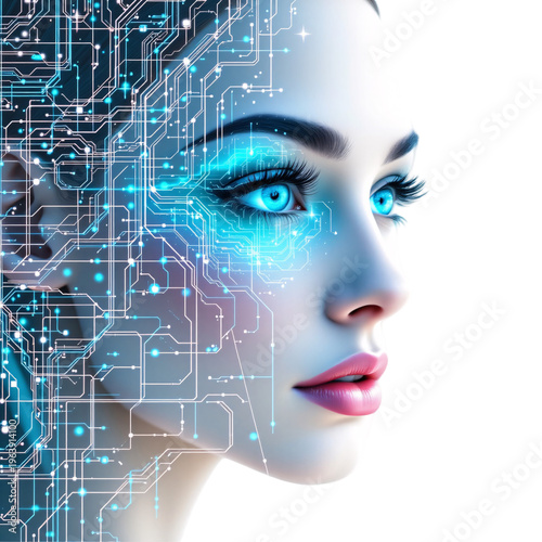 Exploring futuristic technology integration in human-ai interaction digital realm conceptual art virtual environment side view