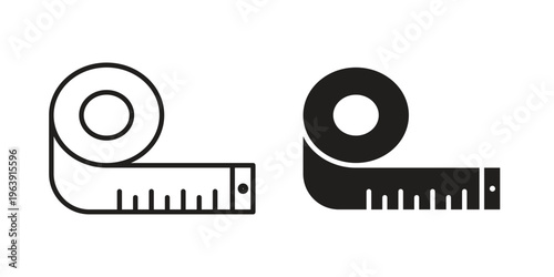 Meter tape icon and symbol. Vector logo design element.