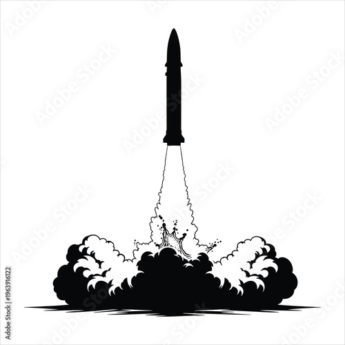 Launching Rocket with Fire and Smoke Effect vector