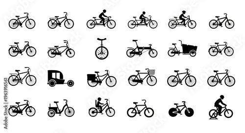 Set of Various Bicycle Silhouettes and Icons