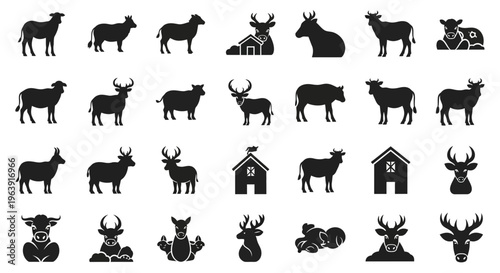 Set of Farm Animal and Wildlife Silhouettes
