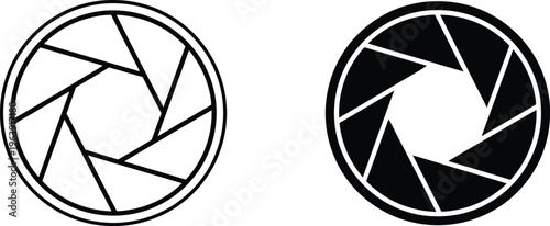 Camera shutter icons, black and white photography symbols, vector graphics, photo aperture signs