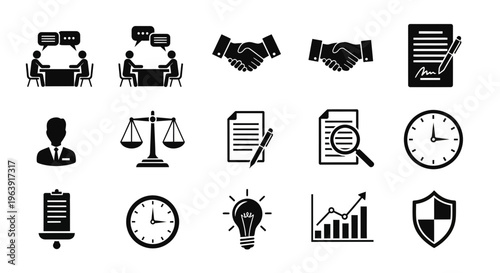 Business and Legal Icon Set for Corporate Strategy and Professional Services