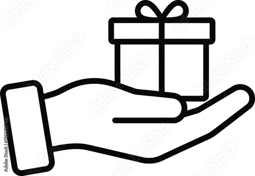 Gift box, present, hand holding, icon, line art