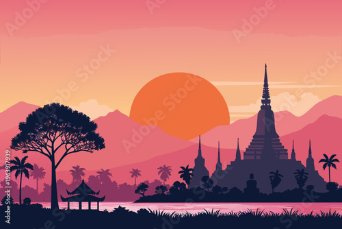 Vibrant Thailand Travel Bold Sunset Creative Visual