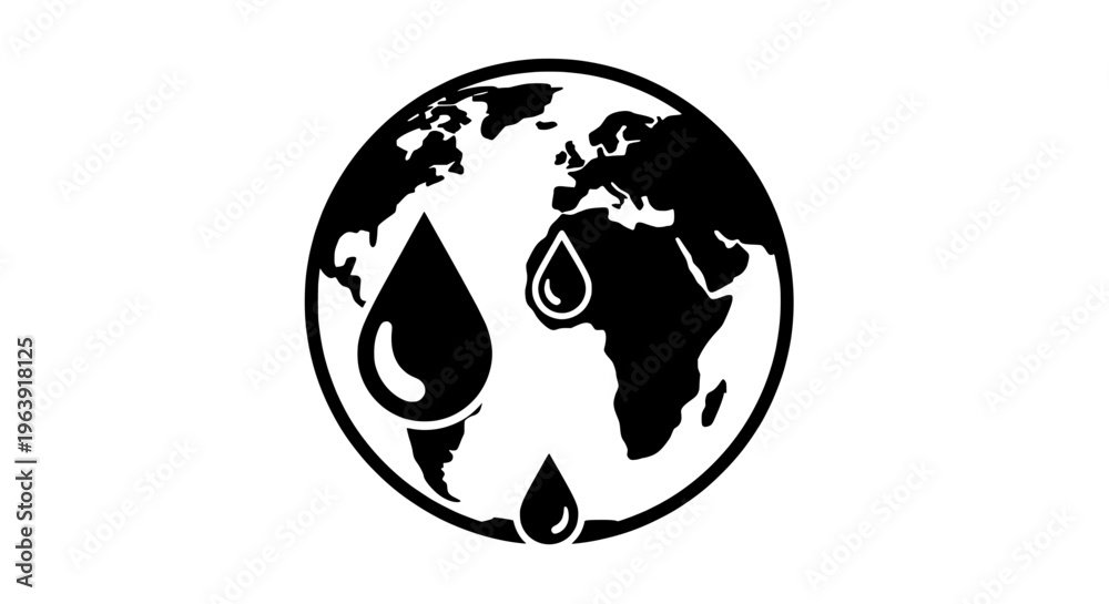 Obraz premium Droplets fall on Earth map illustration
