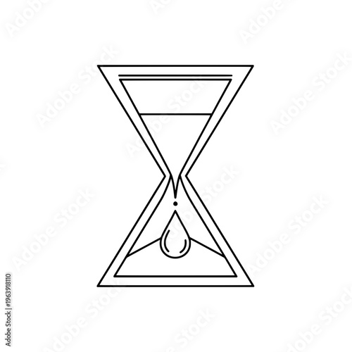 An hourglass illustrates passing time with a single drop falling.
