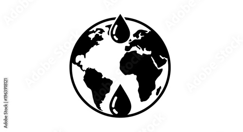 Illustration of Globe with Water Drops on Land