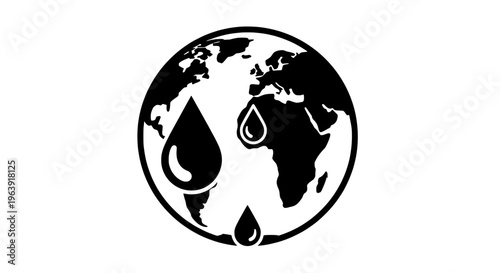 Droplets fall on Earth map illustration