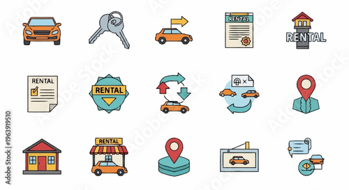 Car Rental Icons - A Comprehensive Set for Automotive Services and Travel.