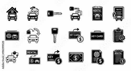 Car Rental Icons - A Comprehensive Set for Automotive Services.