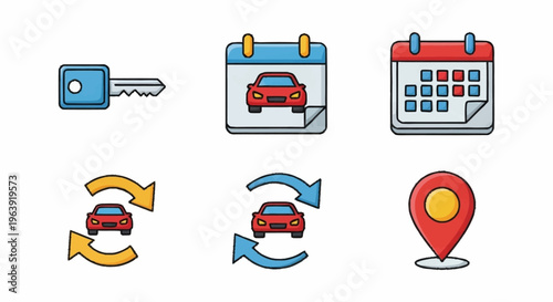 Car Rental Icons - Key, Calendar, Exchange, and Location.