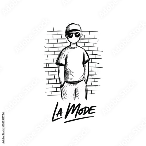 Black and white fashion model with striped background