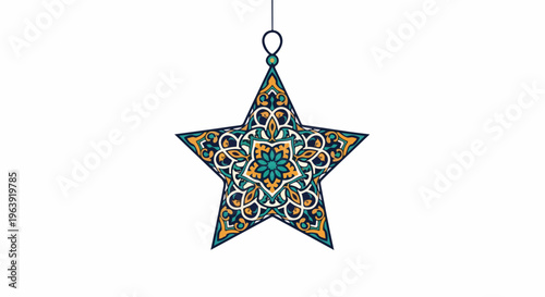 Colorful Star Ornament with Intricate Design.
