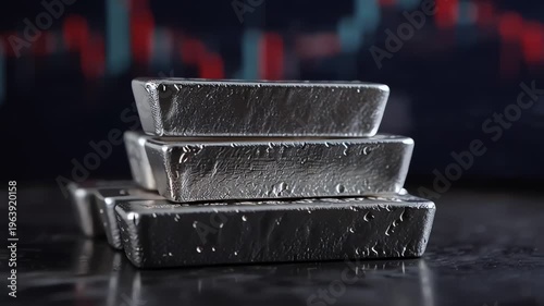 Silver Bars Stacked on Stock Market Trading Chart Background