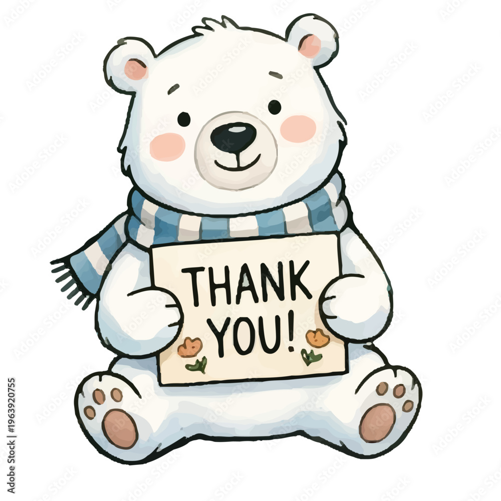 Fototapeta premium Teddy bear holding balloons and gift in cute cartoon style