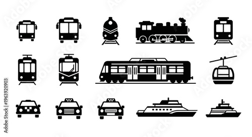 Set of Public Transportation and Travel Vehicle Icons