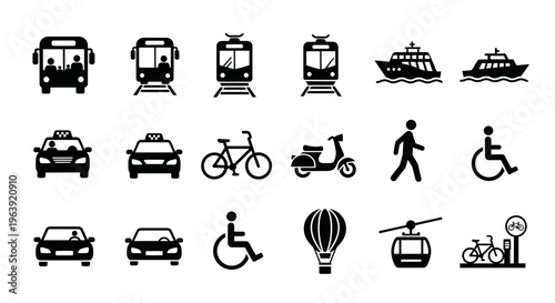 Set of Transportation and Public Transit Icons
