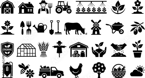 Agriculture, farm industry concept. Farming line icons set vector. Symbols or signs for website and mobile app design
